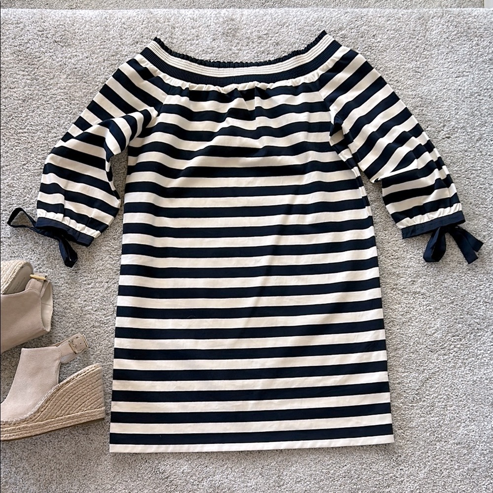 J. Crew Striped Off The Shoulder Dress - Picture 2 of 8